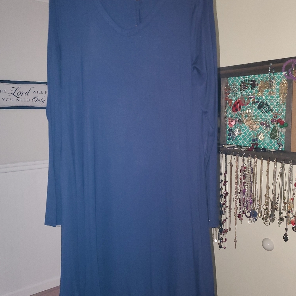 Long sleeve navy blue shift dress - Picture 3 of 3